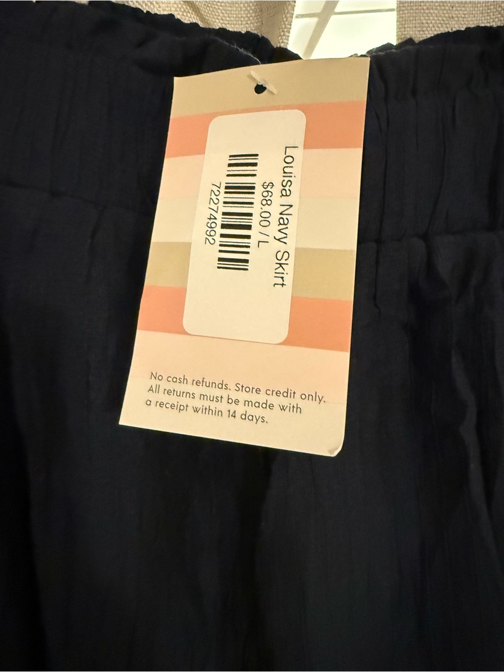 New Women's Navy Crinkle Maxi Skirt with Elastic Waist L Koo De Ker - Picture 3 of 4